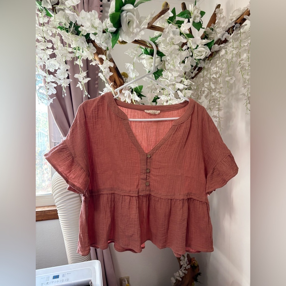 Promesa Rust Pink Button-Down Baby Doll Blouse